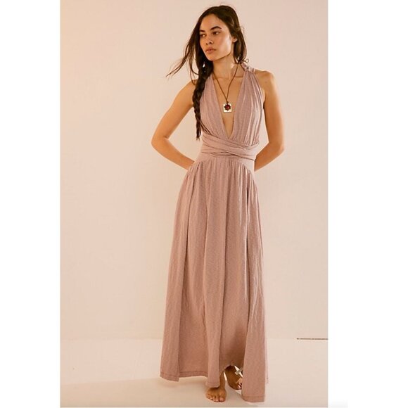 Free People Dresses & Skirts - Free People Selena Maxi Dress tan‎ beachy boho 90s sz XL